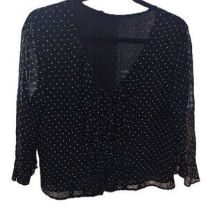 ✨ Black Sheer Polka Dot Blouse – Ruffle Front, Flowy Sleeves